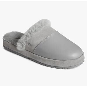 New Sperry Slippers Women's Sz 12 Cape May Mule Gray Leather Faux Fur Lining